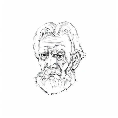 Grumpy old man, sketch, black ink