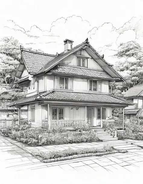 house with close-up of roof, white background, few line drawing illustrations,