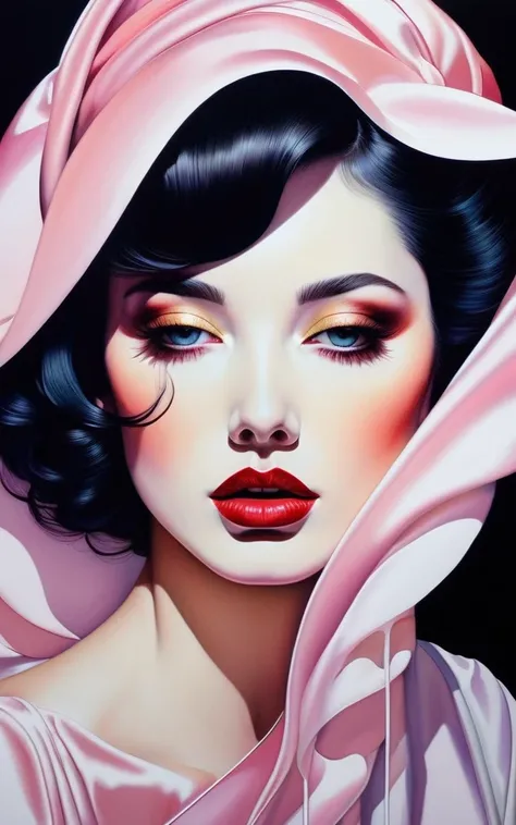 chiaroscuro technique on sensual illustration of an elegant , vintage ,silky eerie, matte painting, by Hannah Dale, by Harumi Hironaka, extremely soft colors, vibrant, pastel, highly detailed, digital artwork, high contrast, dramatic, refined, tonal, golde...