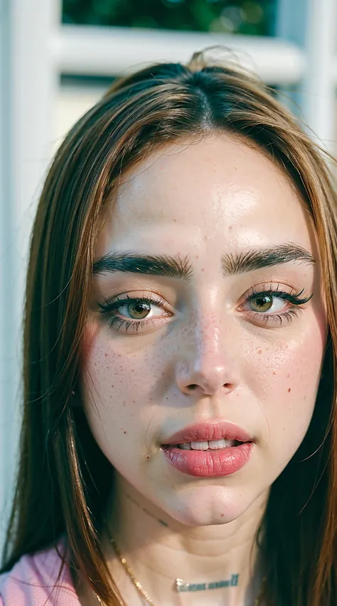 1girl, (18 years old),(skin texture), Super high res closeup portrait photo oF 1girl wearing no makeup, She wore a small string choker around her neck.,F /2.8, Canon, 85mm,cinematographic, high quality, skin texture, looking to the camera,