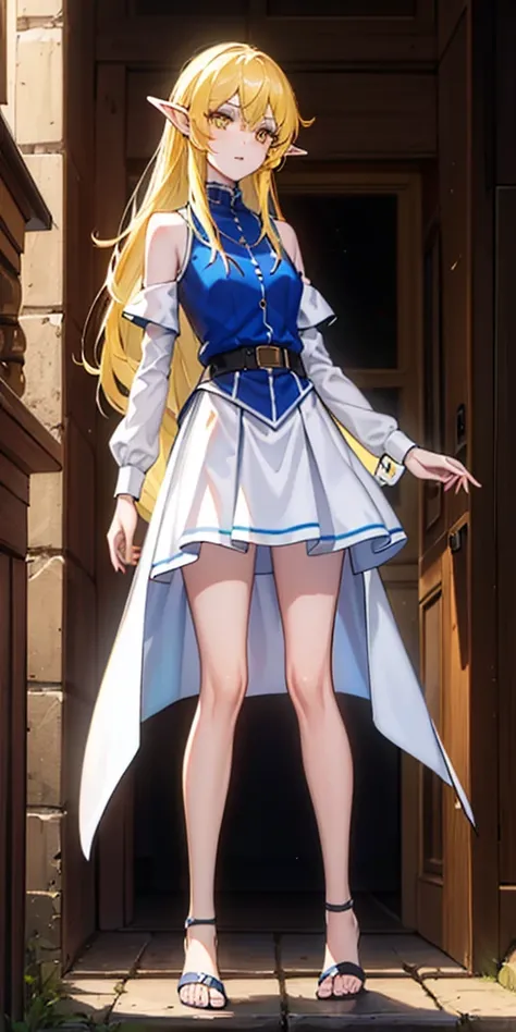 masterpiece, best quality, high quality, Princess Nina female elf, long white hair, yellow eyes, full body toe to head