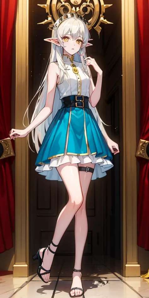 masterpiece, best quality, high quality, Princess Nina female elf, long white hair, yellow eyes, full body toe to head