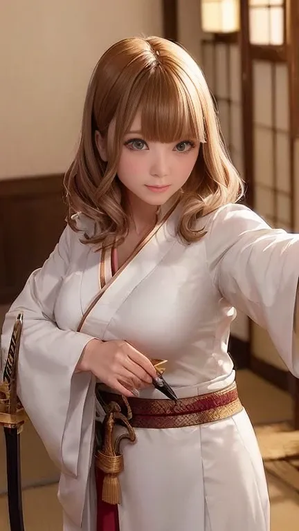 (Japanese Sword:1.3),(The blade glitters)、(Draw your sword、Sword fighting style)、(1 girl)、Bob Hair、Brown Hair、Medium breast、Chinese clothing:1.3、Temple precincts、(masterpiece:1.2、Raw photo quality、Highest quality)、Beautiful face、Anatomically correct limbs、...