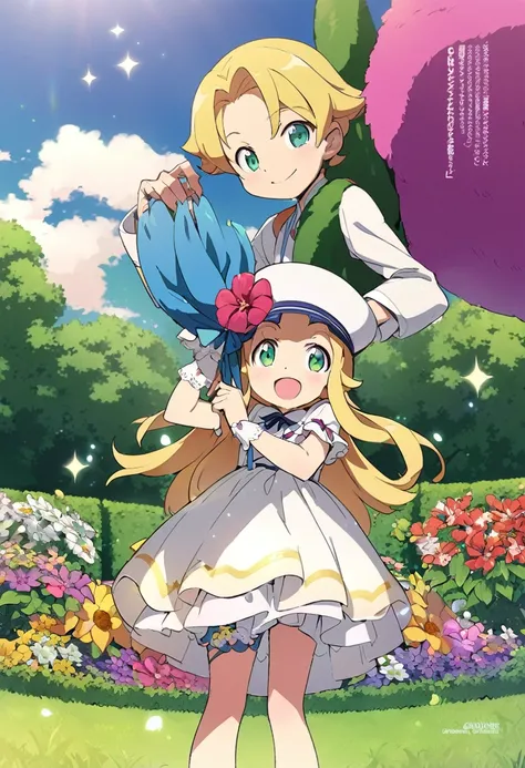 ```
character: Pokemon Lillie&#39;s Appearance:
- Long blonde hair- White hat- White dress- Blue ribbon- Gentle expression- Big green eyes background:
- Natural scenery that matches the worldview of Pokémon（for example、Steppes and flower gardens）

Pause:
-...