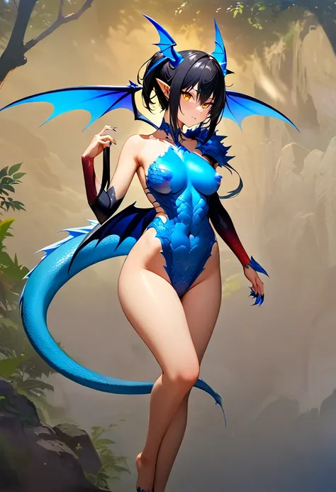 ((Highest quality、unity 8k wallpaper、32k、masterpiece、Very detailed、Ultra-high resolution、Ultra-high resolution、 Very detailedな顔, RAW Photos, Professional, Ultra-fine painting, Anatomically Correct Dragon Girl)) Yui Kotegawa transforms into a Blue Dragon,  ...