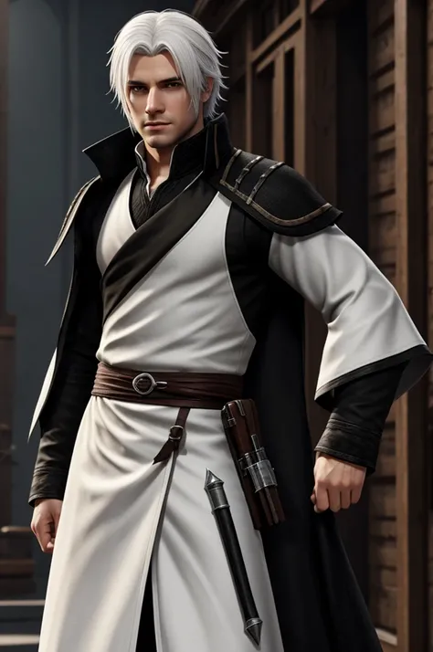 Male character model White hair with little black hair 23 years old Assassin 