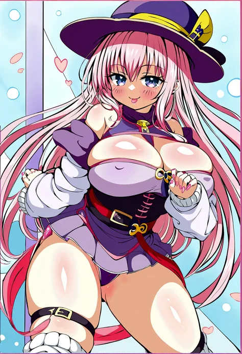 To Love-Ru、Purple off-the-shoulder mini skirt dress、Pink Hair、Big Breasts、Light purple loose socks、Provocative look、Raw thighs、Light blue eyes、Belt only on left thigh、Are standing