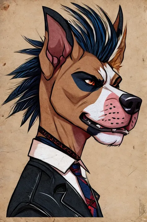 pitbull dog drawing , crested punk angry anarchist