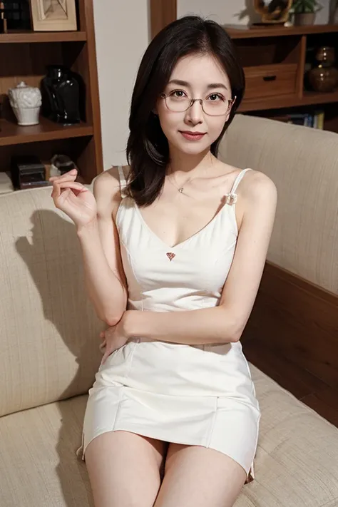 highest quality、masterpiece、high sensitivity、high resolution、detailed description、slender women、slim body、glasses、skirt flip、thi...