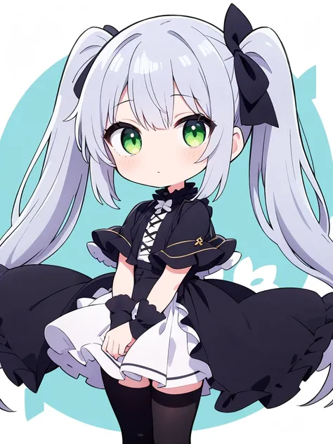 Silver Hair、Twin tails、girl、Green Eyes、Confused eyes、Chibi character