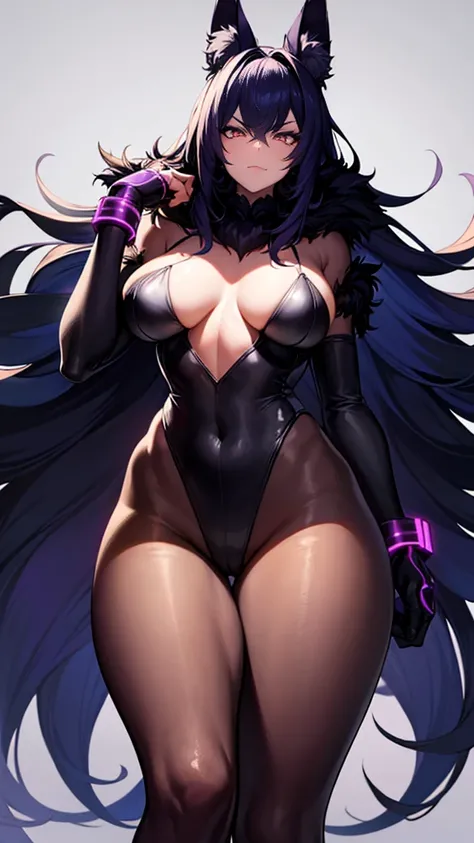 Student in , high, of 2.00 meters high, black fur, purple eyes, Normal breasts and long, sexy legs, she stands in front of you with an angry face because you are in her way.. tall girl, long legs, slim legs, no furry