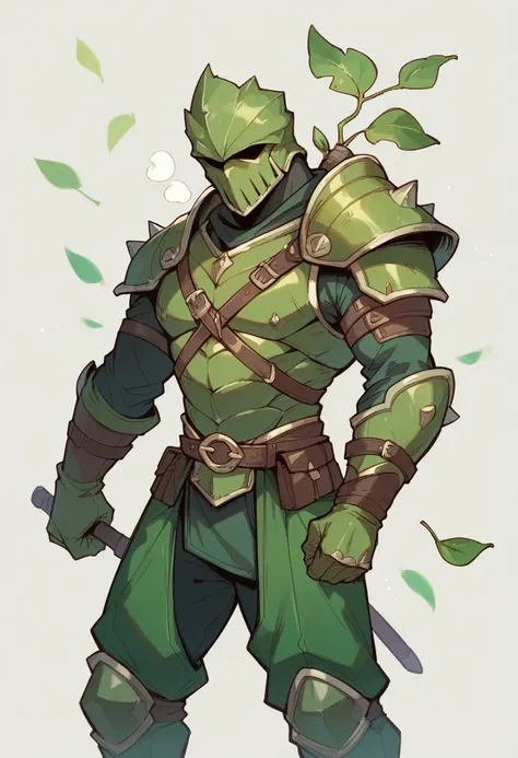 stealthy green leather armor with 2 leaf like scimitars