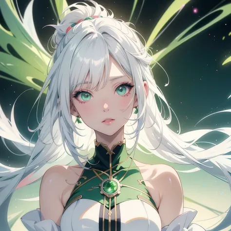 Anime girl with white hair and green eyes, Detailed digital anime art, Anime Style 4k, White-haired God, Anime Art Wallpaper 4K, anime art wallpaper 4k, Best Anime 4K Konachan Wallpaper, Anime Art Wallpaper 8K, Detailed anime artwork, Detailed anime art, D...