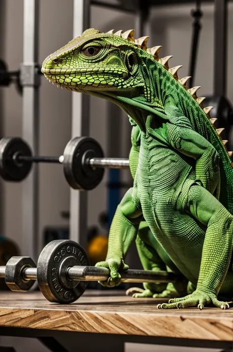 Lizard lifting weights 