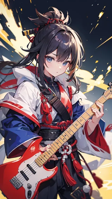 A samurai playing an electric guitar