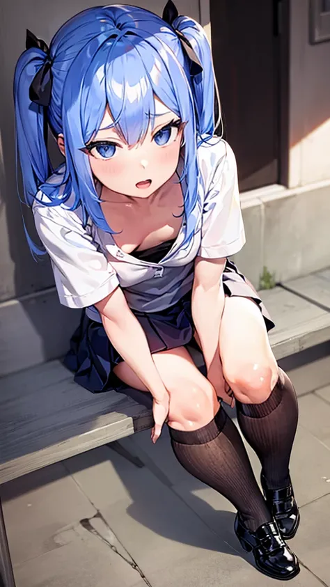 Bully student approaches me with a perverse face since I am a nerd, wears short skirt, by rubio, blue eyes, firm and small breasts, long sexy legs