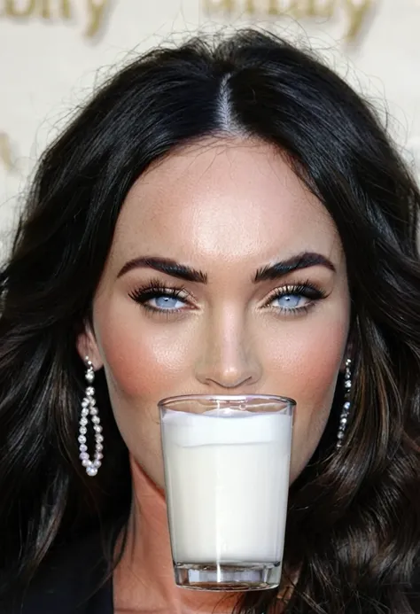 megan fox face, drinking milk