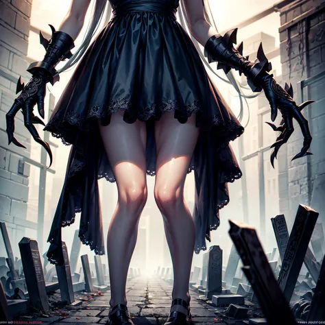 [sfw],masutepiece, Best Quality, High resolution,Solo,1girl in, Full body, Description Girls, detail hands,Detail fingers, Detail Face,cute face,detail legs, overdetailed art, Fine details,[zombie girl],extra arms,weapon,grave yard,crying,tear,bloody,[[pal...