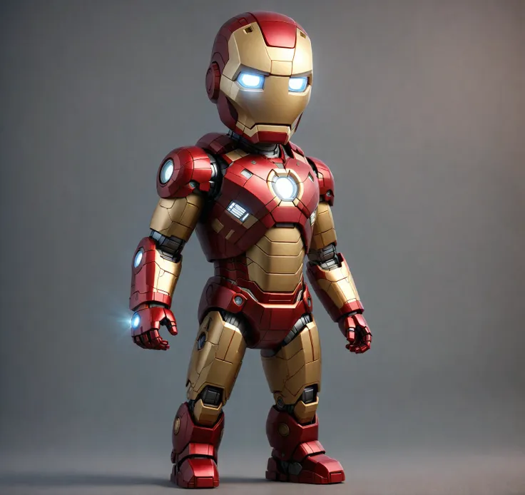 a close up of a toy iron man with a light on, like iron man, 3d children robot, iron man, minion iron man, superior iron man, ir...