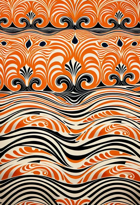 Close up of shell and flower pattern, Melting into coral pattern, Inspired by Alesso Barnetti (Alesso Baldovinetti), Inspired by Aimé Barrow, art deco motifs, Art Nouveau background, Art Deco with intricate ripples, Art Deco stripe pattern, Art Nouveau mot...