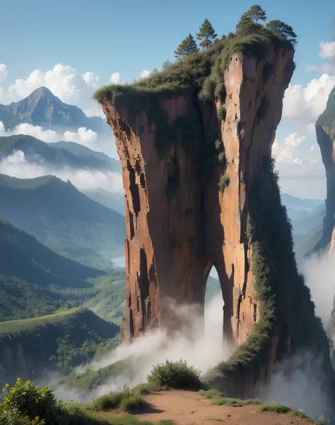 Cliff overlooking the waterfall, There are some arch-shaped stones on the top, Matte painting 8k, Matte Paint 8K, Portrait Wallpaper 8K, Portrait Wallpaper 8K, Portrait Wallpaper 4K, Portrait Wallpaper 4K, The Lost Series, realistic fantasy render, 8K reso...