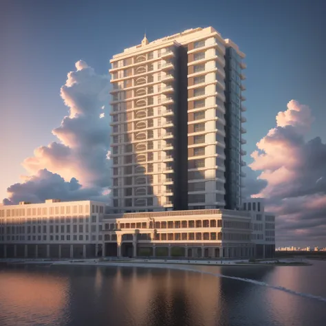 rendering of a tall building with a lot of windows on top of it, mantra rendering, rendering of checkmate, digital rendering, detailed rendering, architectural rendering, toon rendering, pre-rendered, 3d rendering, 3 d rendering, arnold rendering, architec...