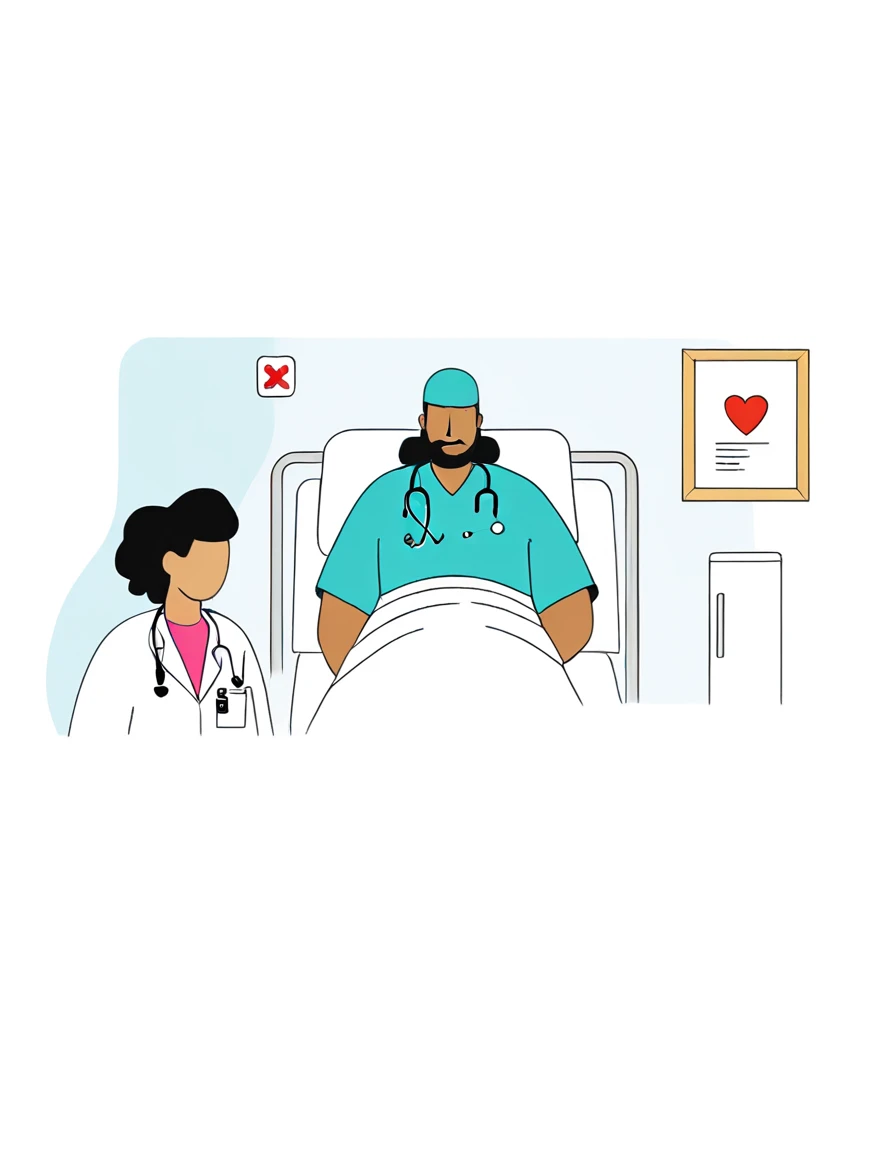 a man in a white coat is standing next to a woman in a Hospital bed, medical doctor, Flat illustration, Hospital background, in Hospital bed, doctor, Hospital room, medical background, Nursing, health care worker, Medical imaging, digital Medical equipment...