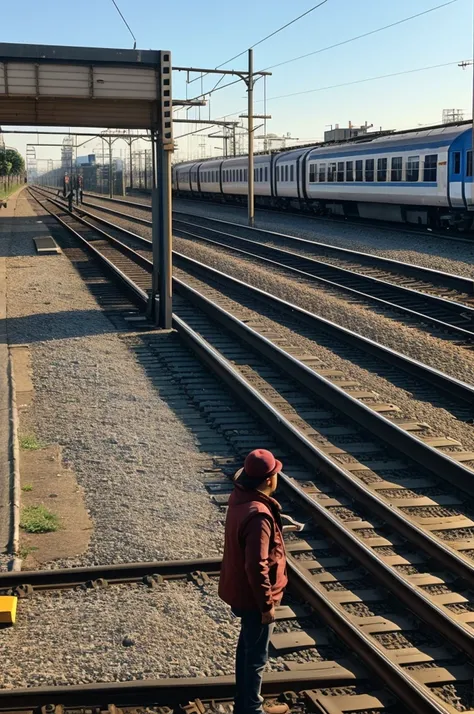 Some idiots are standing next to the railway tracks and talking