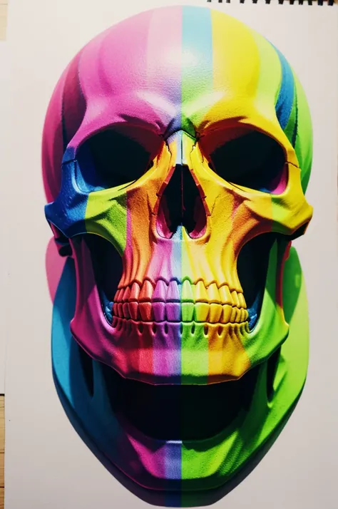 Make a 3D drawing with bright colors of a fitness skull, muscular that the whole body can be seen