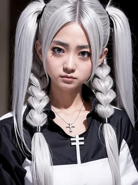 chest, big, twin tail, silver hair, priest, side, saint, disgusting