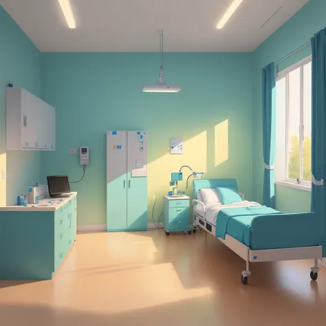 一位doctor正在查看病人， in a hospital bed, medical doctor, flat illustration, hospital background, in hospital bed, doctor, hospital roo...