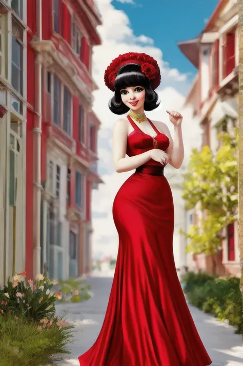 fashionable 60s young lady bear, red_dress, girlfriend, wife, cute pose