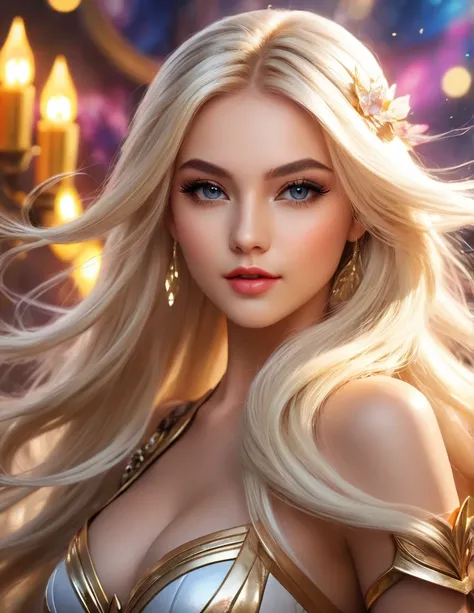 very attractive 25 year old girl with long platinum blonde hair, Makeup artists do makeup for celebritieasterpiece:1.2), Best Quality, Masterpiece, hight resolution, Original, extremely detailed wallpaper, perfect  lighting,(extremely detailed CGI:1.2), Ge...