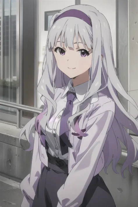 (((pixel-perfect, detail-perfect))), solo, 1girl, takane shijou, purple hairband, shirt, tie purple, looking at viewer, jacket p...