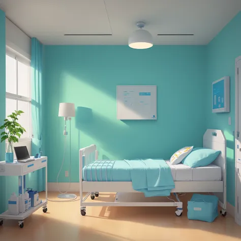 doctor再hospital查房，in a hospital bed, medical doctor, flat illustration, hospital background, in hospital bed, doctor, hospital r...