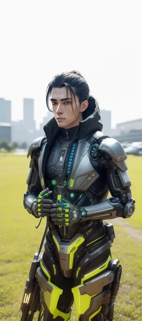 center-center portrait of an ultra-detailed mechanical cyberpunk male android, looking at the camera, intricate, elegant, super ...