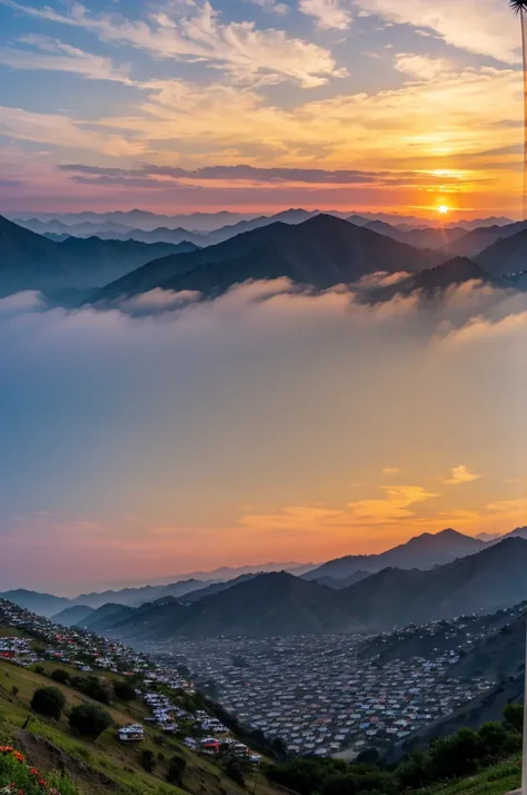 Hills, birds flying , prayer flag , sunset dusk 