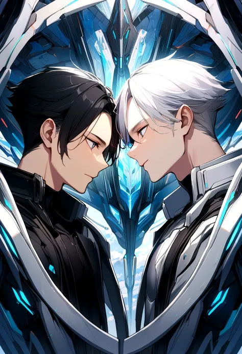 2 men love each other, one with black hair and one with white hair