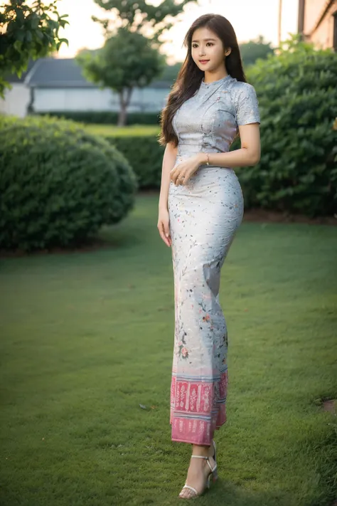 Asian woman long hair in a plain white Indonesia batik long skirt and Indonesia batik black shirt standing in garden park, Beautiful Body, traditional beauty, wearing beautiful Indonesia batik clothes, Indonesia batik traditional dress, acmm ss outfit, acm...