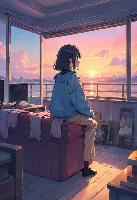 Turn your head and watching view, lofi color clothes , masterpiece ,