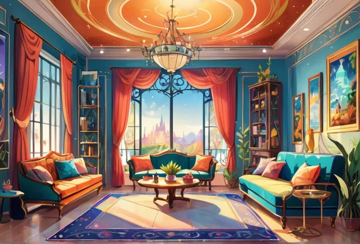 A beautiful house, big, spaceus, modern,  (masterpiece best quality:1.2) delicate illustration ultra-detailed,  (disney-related event) indoor,  detailed background, illustrations, bright, colourful, 