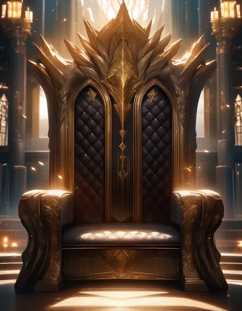 medium shot, white KING chair, Gods seat, vacant throne, ornate and grand, intricately carved with gold accents, velvet upholstery, regal atmosphere, heaven throne, judgement seat of God, throne, high resolution, realistically rendered, HDR lighting, majes...