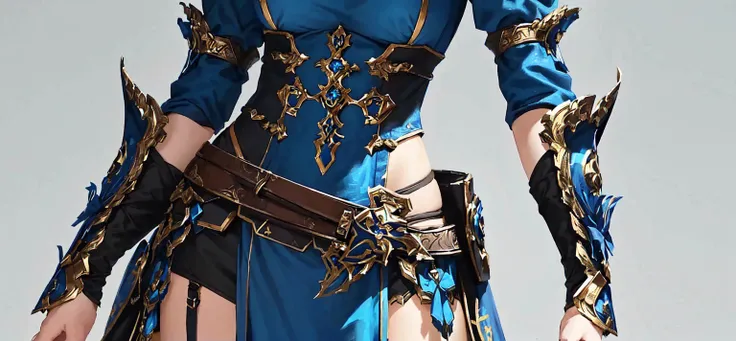 One wearing a blue dress、Close-up of woman holding sword, Kushat Krenz Key Women in Art, photogenic details on armor, Detailed key animation art, Clothing with blue accents, Very detailed and rich costumes, 8k high quality detailed art, Intricate armor det...