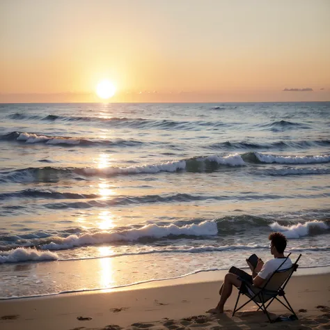  Man silhouette sitting in a chair on the beach watching the sun set, relaxing on the beach at sunset, on the beach during sunset, at beach at sunset, at sunrise, sitting on the beach, sitting at the beach, relaxing at the beach, as the sun sets on the hor...