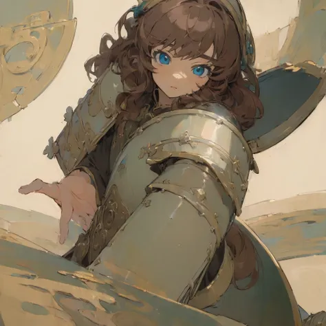 (solo:2), (masterpiece:2), (high quality), (high detail), (anime:1.5), guy, fantasy, medieval, (brown hair, wavy, thick), (blue eyes), (knightly semi-plate armor)