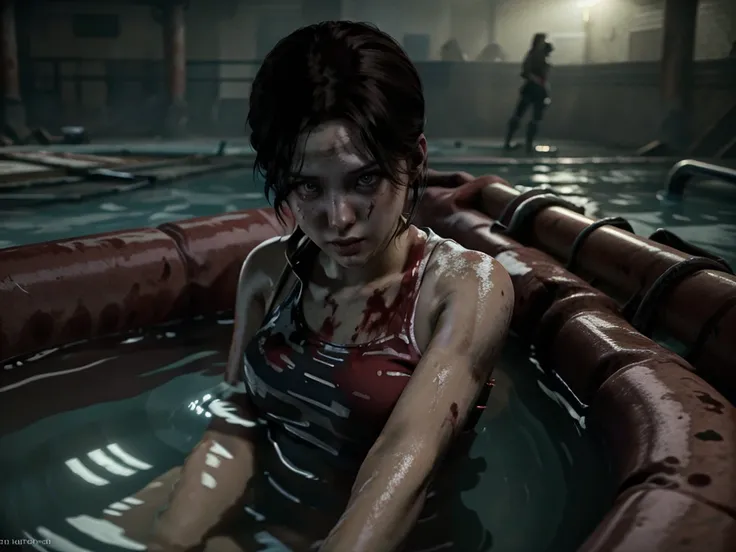 zoey from left 4 dead, in pool of blood, Ultra HD, 8K, Ultra Realistic, HDR+
