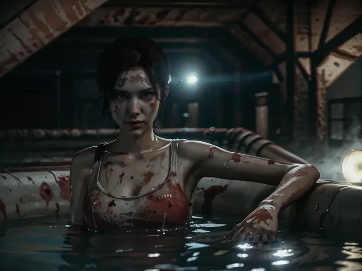 zoey from left 4 dead, in pool of blood, Ultra HD, 8K, Ultra Realistic, HDR+
