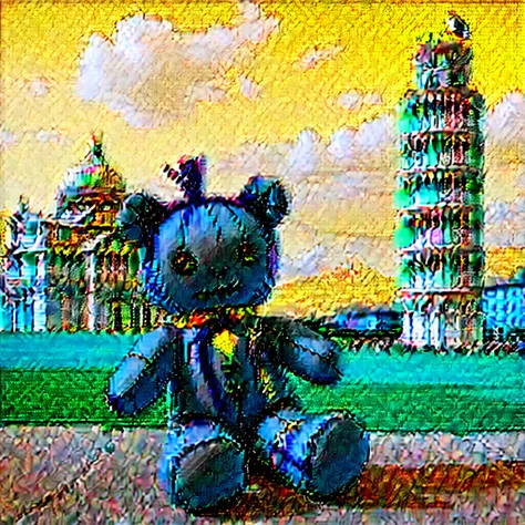 (knitted toy voodoo doll:1.7), (Voodoo Doll:1.3), (Clothing: casual Italian attire with leaning tower patterns:1.0), (Accessories: camera, guidebook:1.1), (background: leaning Tower of Pisa with clear skies, surrounding buildings, and tourists:1.2), best q...