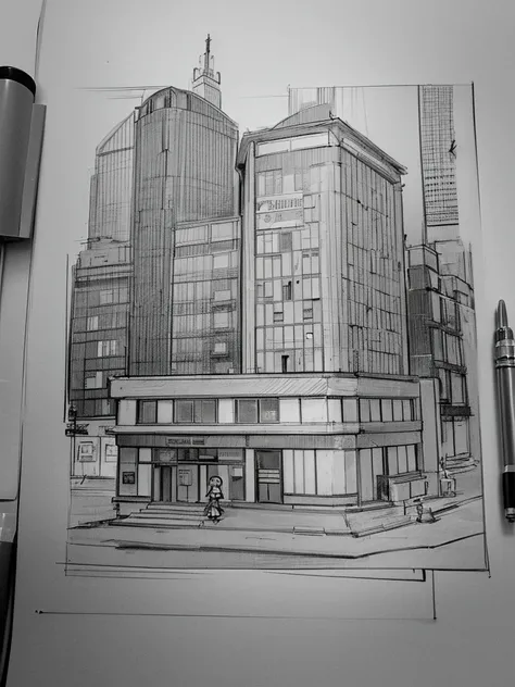 High quality, 8K Ultra HD, ((one girl)),((chibi style)), An elementary school elf girl, showed me a drawing she drew with a pencil. On the paper she held in her hand was a very detailed and accurate drawing of the buildings of Shinjuku.