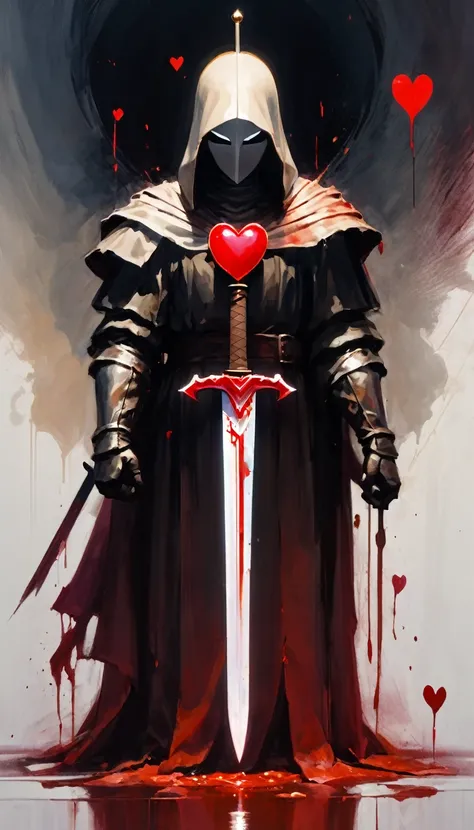 icon with a heart, a sword and blood (art inspired by Bill Sienkiewicz). oil painting)
